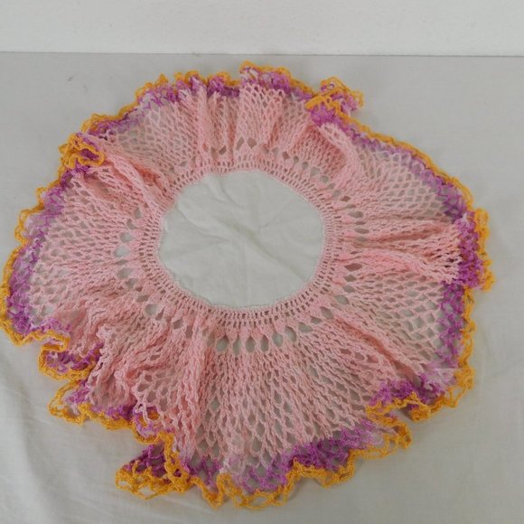 Handmade Crochet Doily Fabric Center 18" Dia Table Topper Pink Purple Yellow - Picture 5 of 6